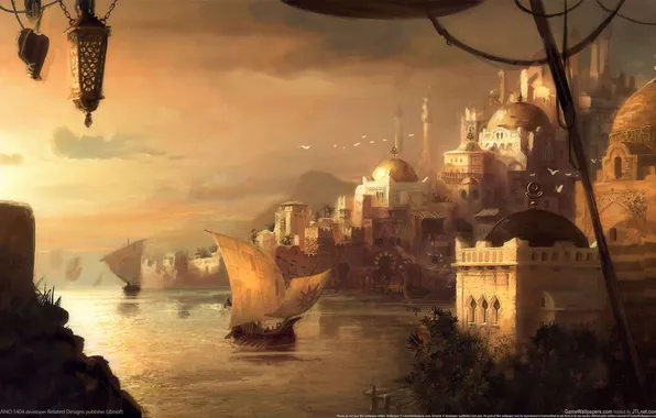 Picture landscape, the city, art, Anno 1404, the mosque, Drakkar