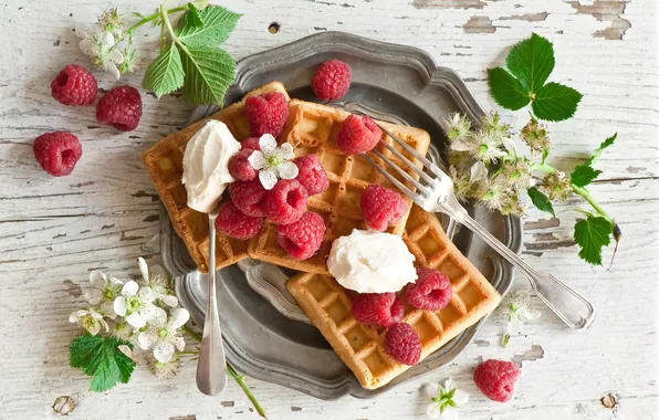 Picture raspberry, the sweetness, waffles, cakes, raspberry, waffles, pastries, sweetness