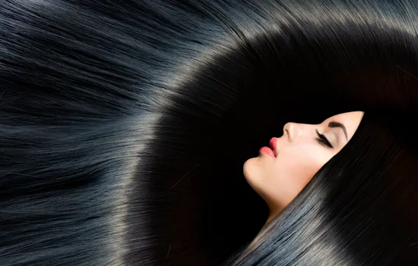 Girl, face, hair, brunette, long hair, Beautiful hair