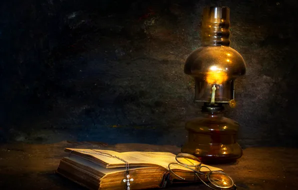 Lamp, glasses, book, cross, Easter Monday
