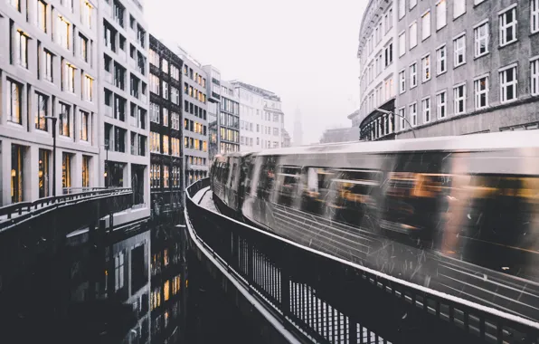 Winter, snow, the city, train, home, Chicago, USA