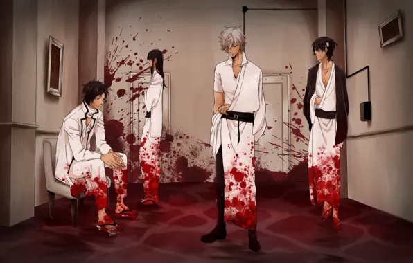 Blood, anime, art, guys, Gintama, GINTAMA