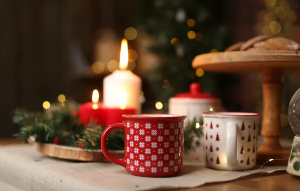 Candles, Christmas, New year, mugs, Lyubov Pyatovskaya