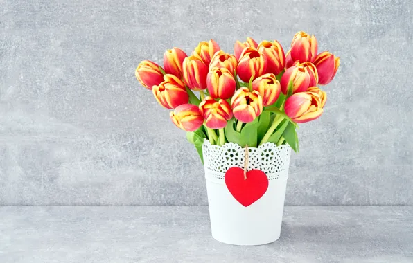 Picture love, flowers, heart, bouquet, colorful, tulips, red, love