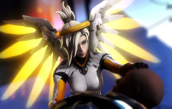 Picture girl, angel, art, fps, moba, Overwatch, Mercy, Angela Ziegler