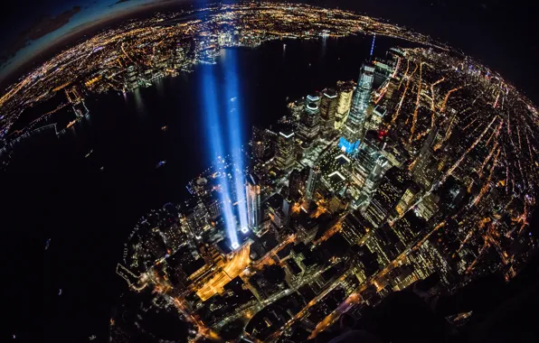 Picture night, the city, lights, New York