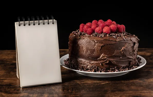 Berries, raspberry, table, Board, plate, pie, cake, Notepad