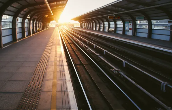 The city, rails, station, morning, the platform