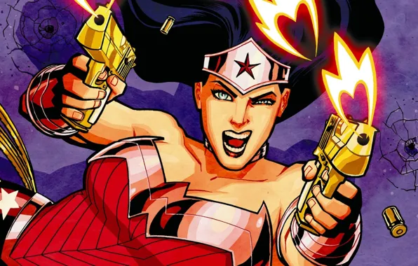 Fire, guns, fire, guns, gold, Wonder Woman, pistols, comics