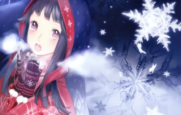 Cold, winter, snow, snowflakes, art, couples, girl, gloves