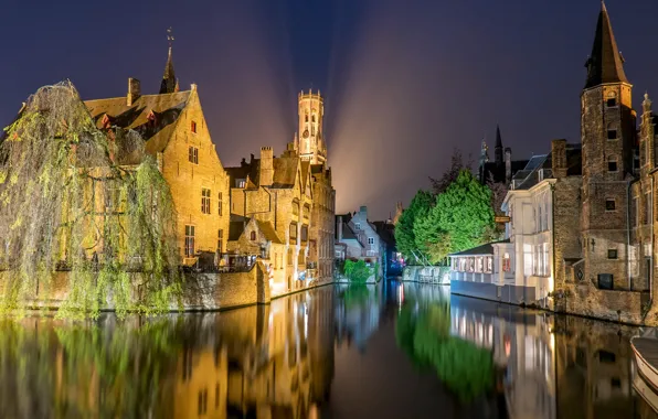 Picture night, lights, home, channel, Belgium, architecture, Brugge