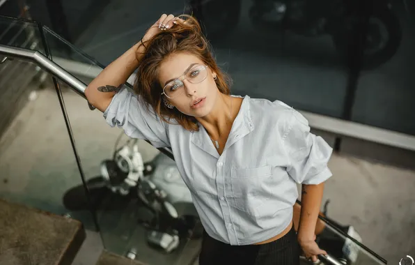 Look, girl, pose, model, portrait, makeup, tattoo, glasses