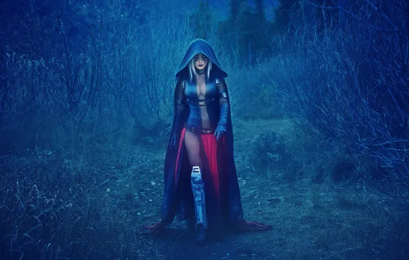 Grass, girl, hood, cloak, cosplay