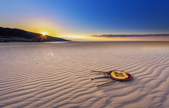 Picture sea, sunset, sign, shore