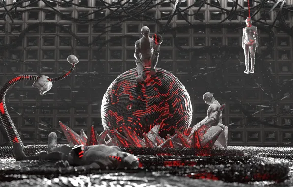 Black & white, dark, black, tech, cyber, neo, abstarct, black & red