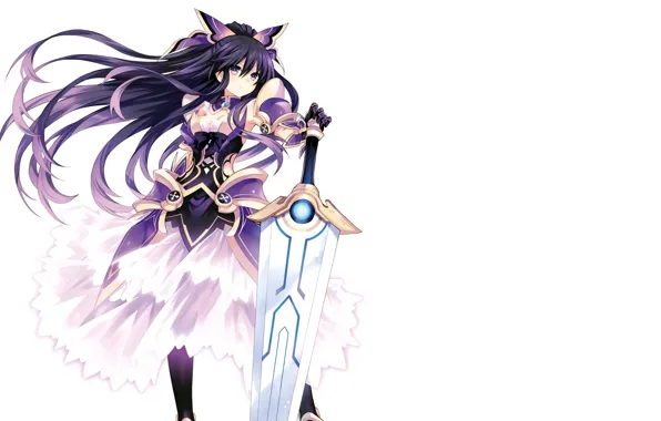 White, girl, background, spirit, sword, anime, art, Date A Live