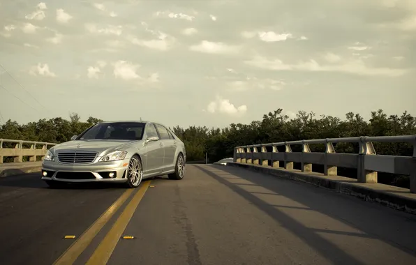 The sky, bridge, silver, Mercedes, Mercedes, AMG, the front part, silvery