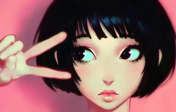 Eyes, look, girl, face, hands, fingers, gesture