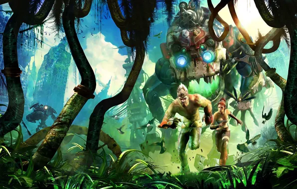 Picture robot, jungle, monkey, trip, Enslaved. Odyssey to the West