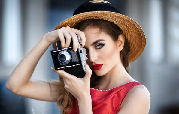 Picture girl, face, hat, makeup, the camera, photographer, brown hair, Jessica Napolitano