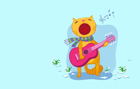 Picture cat, mood, holiday, gift, guitar, vector, spring, art