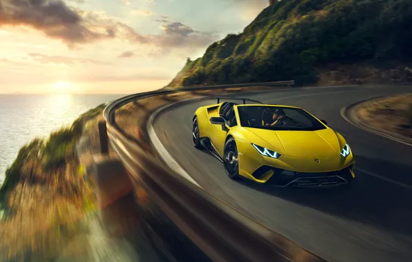Sunset, speed, Lamborghini, Spyder, 2018, Performante, Huracan