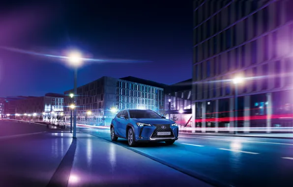 Road, night, the city, building, speed, Lexus, lights, 300e