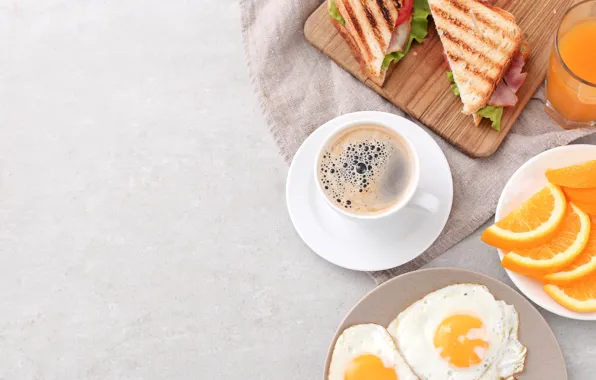 Picture coffee, orange, Breakfast, scrambled eggs, toast