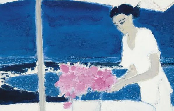 Picture girl, flowers, picture, Andre Brasilier, Evening in the Gulf of Juan