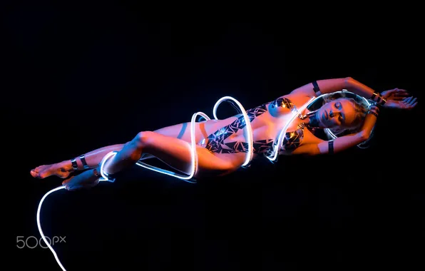 Girl, sexy, legs, studio, model, neon, nude, erotic