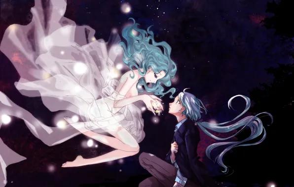 Water, girl, fireflies, anime, art, guy, Kaiou Michiru, Bishoujo Senshi Sailor Moon