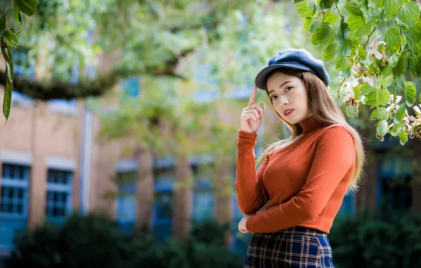 Look, girl, cap, Asian, sweater