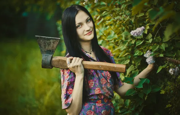 Greens, look, girl, flowers, nature, pose, smile, the situation