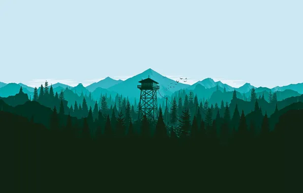 Mountains, The game, Forest, View, Birds, Hills, Landscape, Tower
