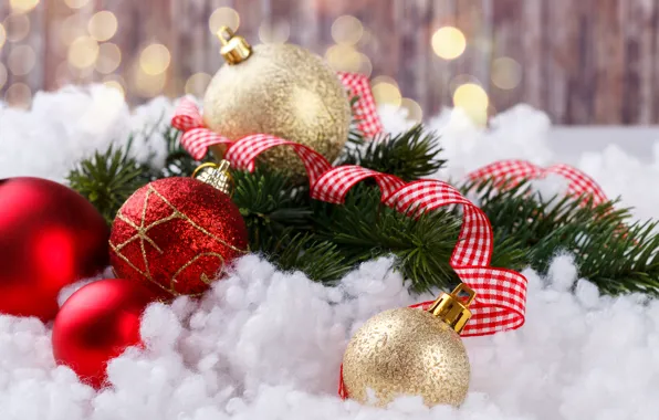 Snow, balls, tree, New Year, Christmas, Christmas, balls, snow