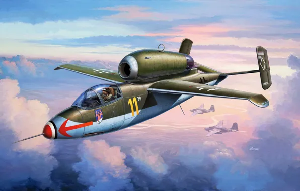 Germany, the Wehrmacht, Luftwaffe, People hunter, Sparrow, German single-engine jet fighter, Heinkel He 162A Spatz