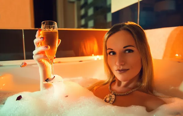 Girl, Look, Bathroom, Foam, Champagne, Alena, Bakal