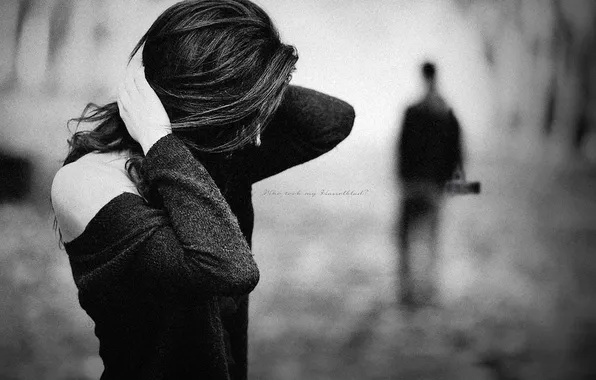 Girl, photo, brunette, black and white