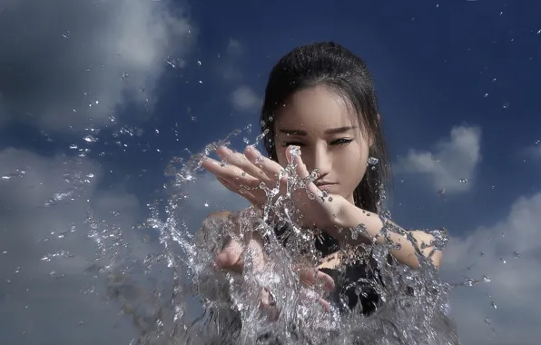 Picture the sky, water, girl, squirt, Asian
