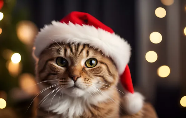 Cat, cat, look, Christmas, New year, face, AI art, neural network