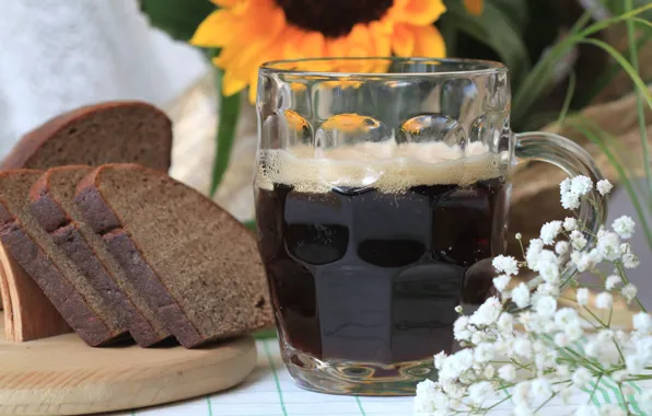 Sunflower, bread, drink, brew