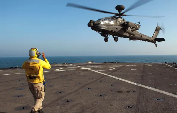 Picture sea, the sky, helicopter, the carrier, landing
