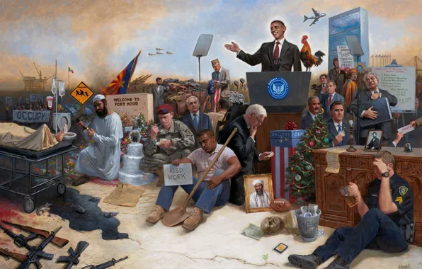 Picture people, war, America, USA, Barack Obama, Jon McNaughton, Obamanation