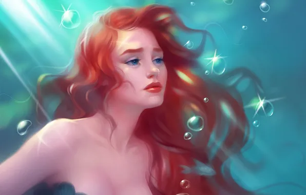 Girl, the ocean, mermaid, art
