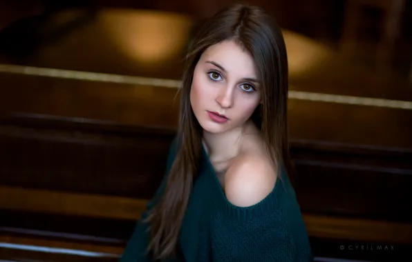 Look, portrait, makeup, hairstyle, brown hair, beauty, bokeh, jumper