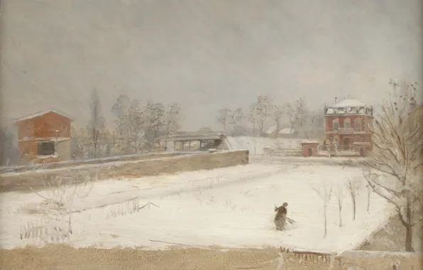 Snow, house, picture, Winter landscape, Giuseppe De Nittis, Giuseppe De Nittis
