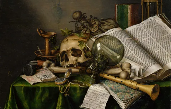 Picture Evert Collier, Edwaert Collier, still life with books, Vanitas