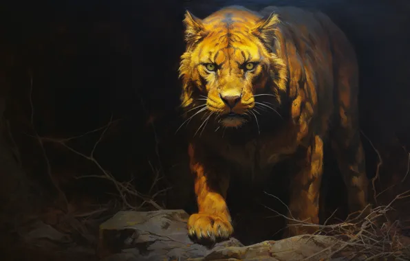 Look, face, tiger, pose, portrait, wild cat, AI art, neural network