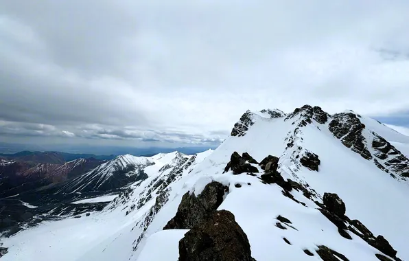 The sky, clouds, snow, mountains