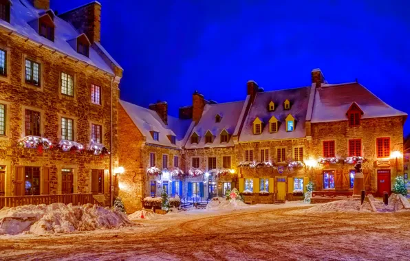 Picture the sky, snow, lights, street, home, Winter